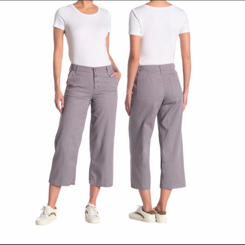 J.Crew Grey Button Fly Wide Crop Leg Pants NWT